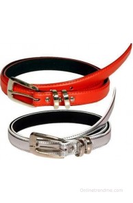 Swan Collection Girls, Women Casual, Formal, Evening Silver, Red Artificial Leather Belt(Silver & Red 12)